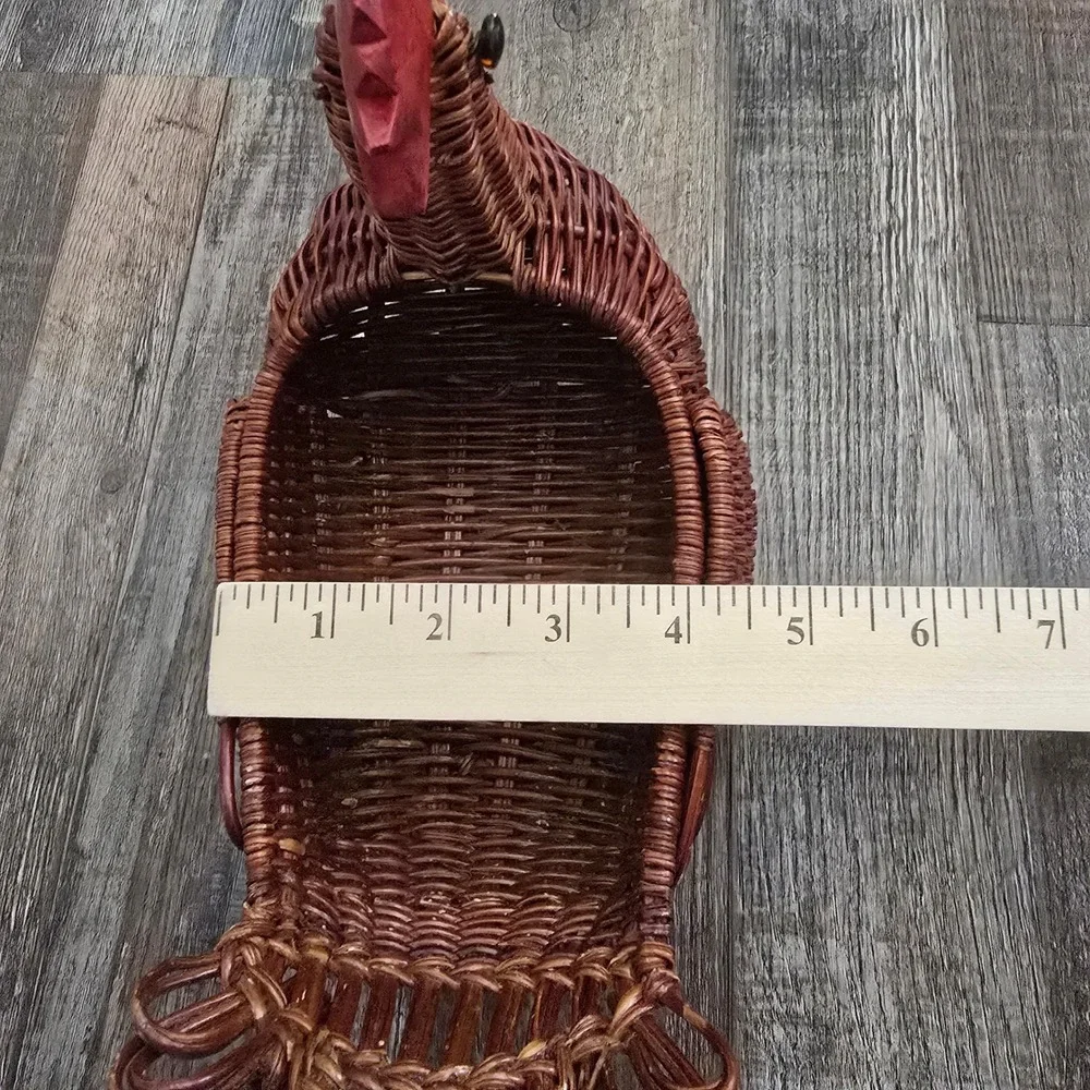 Rooster Woven Basket Wooden Comb Beak Brown Farmhouse Wicker